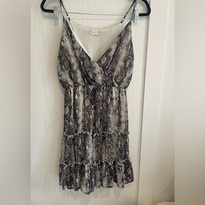 Altar'd State Black and Gray Ruffled Snake Print Dress